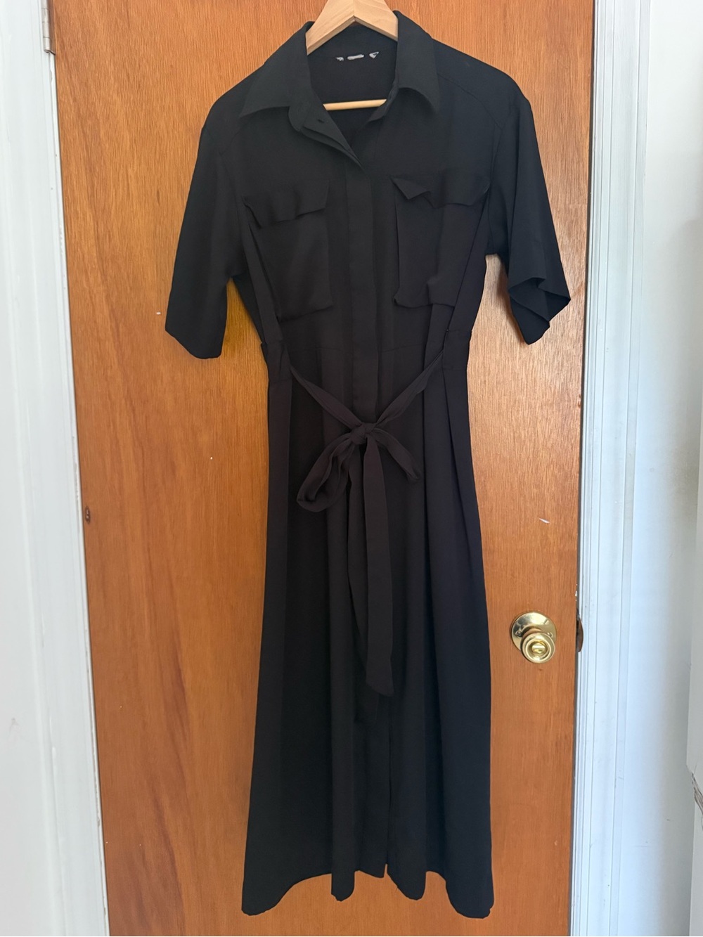 Classic Black Shirt Dress with Tie Waist